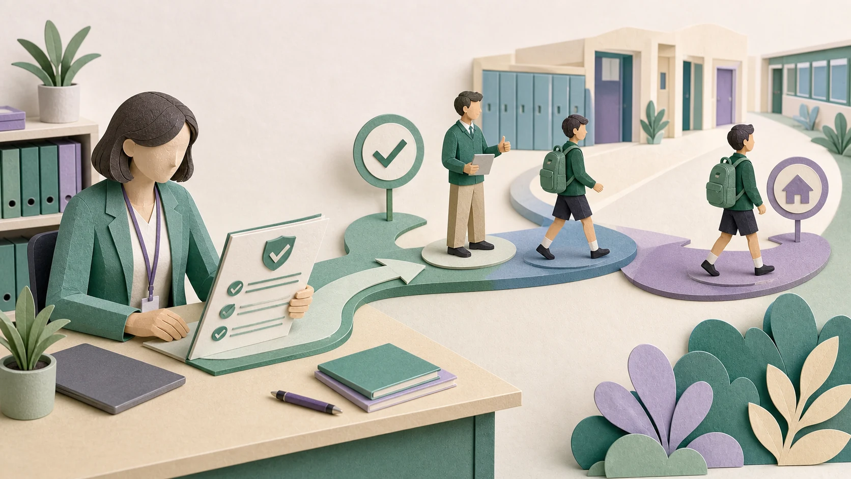 Papercraft illustration illustrating How to Write an Out-of-Class Pass Policy