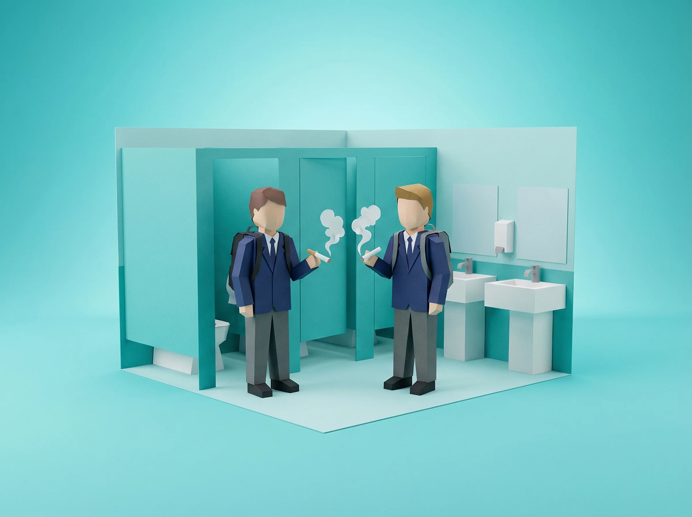 Illustration of a school reviewing bathroom pass patterns as part of a wider vaping response